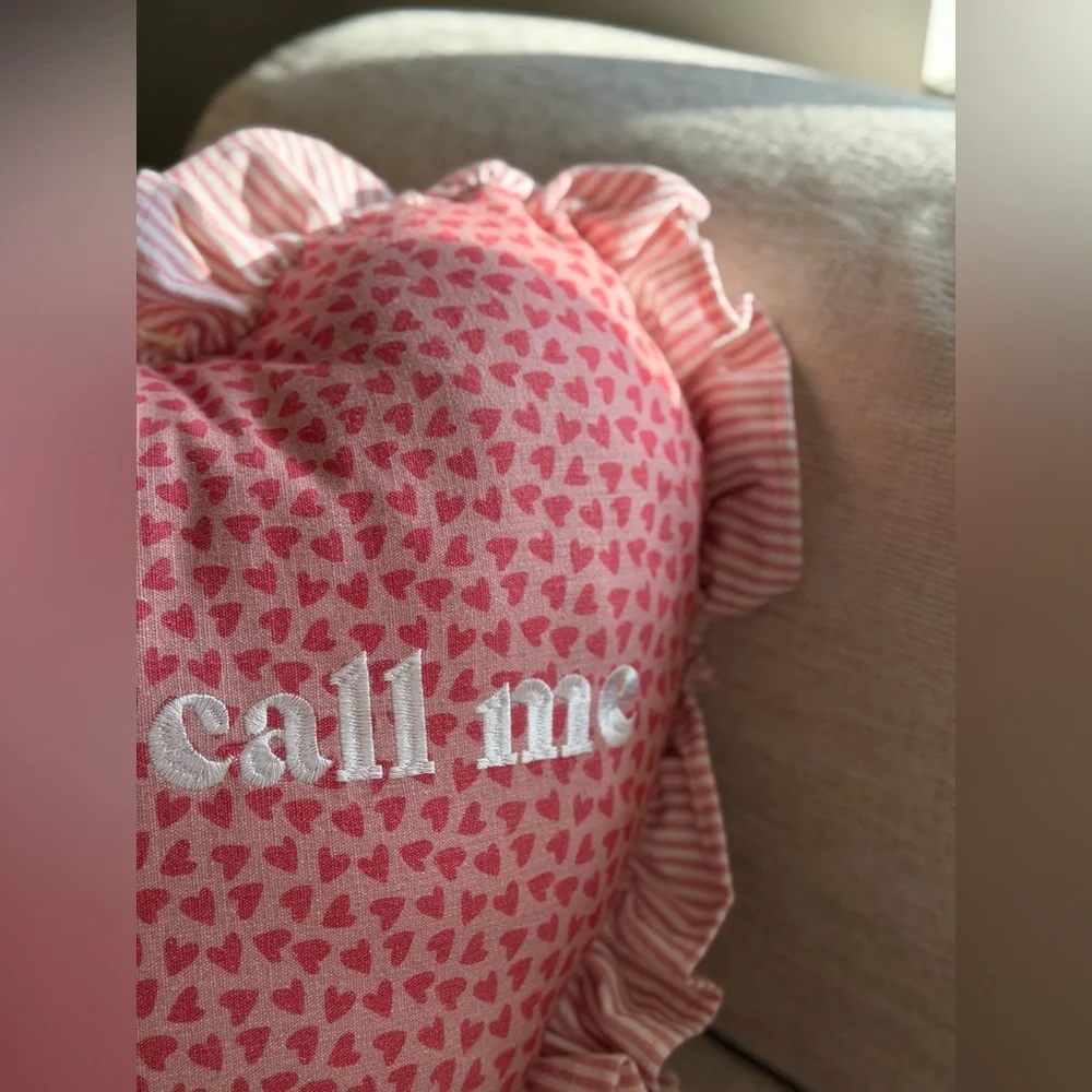 DONT CALL ME Funny Introvert Gift Heart Shaped Ruffle Coquette Chic Throw Pillow